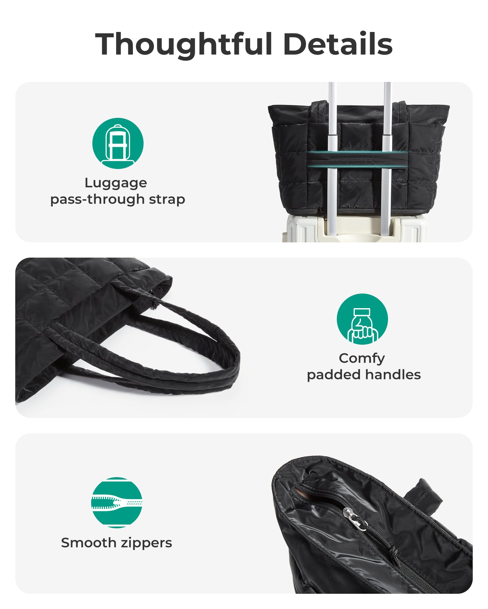 bagsmart Torebka damska Puffy Tote Bag rozszerzalna torba buforowa, torba na ramię, torba robocza z zamkiem błyskawicznym, lekka torebka do pracy, na podróż, zakupy, do szkoły, samolotu