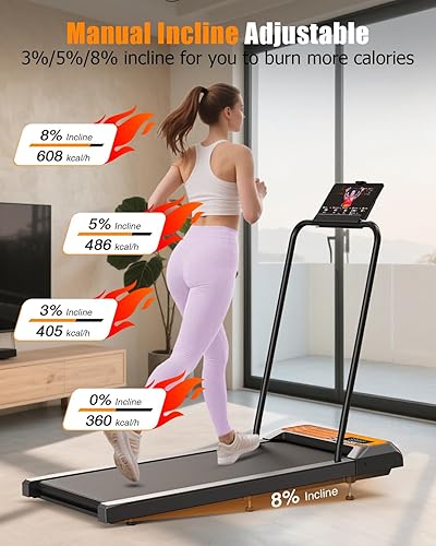 Miniatura 2 de Walking Treadmill Pad with Incline - Portable Under Desk Treadmill, Walking Mat Pad with Handle Bar, 2.5HP Low Noise, 2 in 1 Treadmills for Home