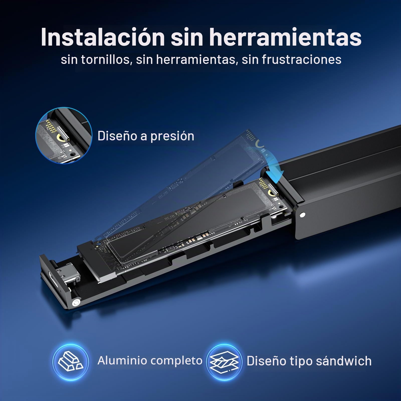 FIDECO Carcasa SSD NVMe SATA M.2, Caja NVMe USB con Ventilador, 10Gbps USB 3.2 Gen 2 para PCIe M-Key/M+B Key, Soporte UASP y Trim, Instalación sin Herramientas, Aluminio, Negro