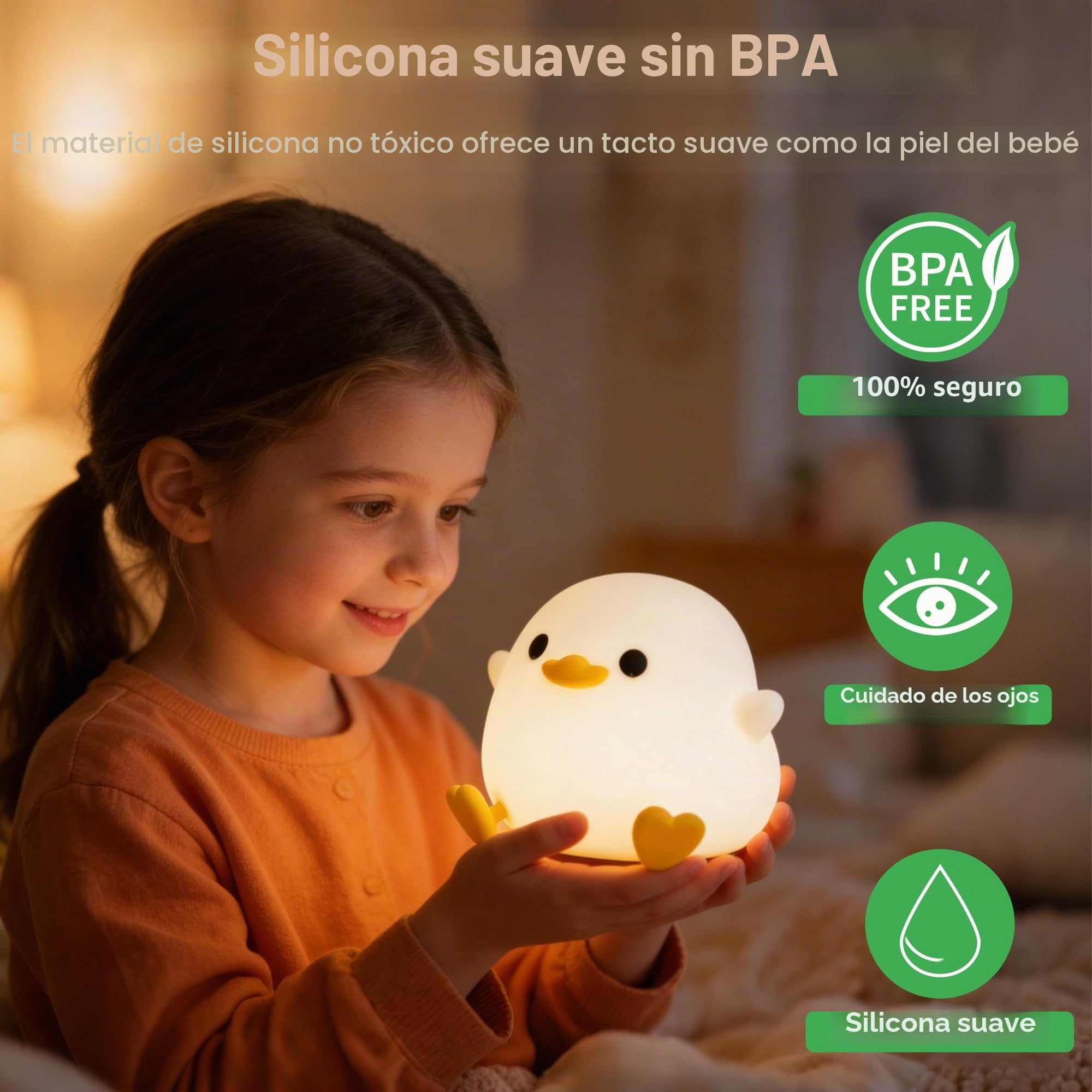 FAMIDUO Luz Nocturna Infantil, DoDo Pato Lampara Bebe Noche Silicona,USB Recargable LED Táctil Lámpara,Brillo Ajustable y Temporizador luz bebe nocturna,Regalos de Cumpleaños Navidad para niños/bebés