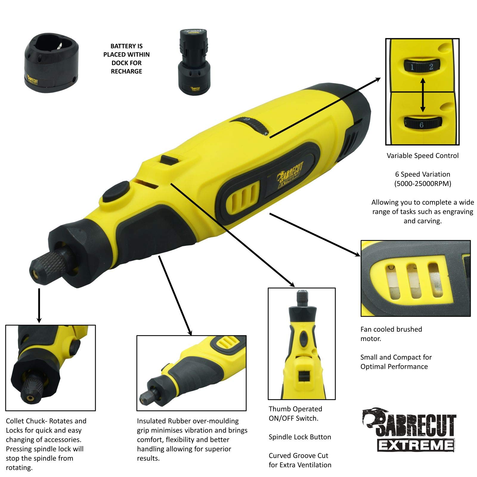 SabreCut CraftMate SCMG002EU ion de Litio 10.8 v herramienta Rotativa sin Cables Multipurpose con 42 Accesorios Incluidos