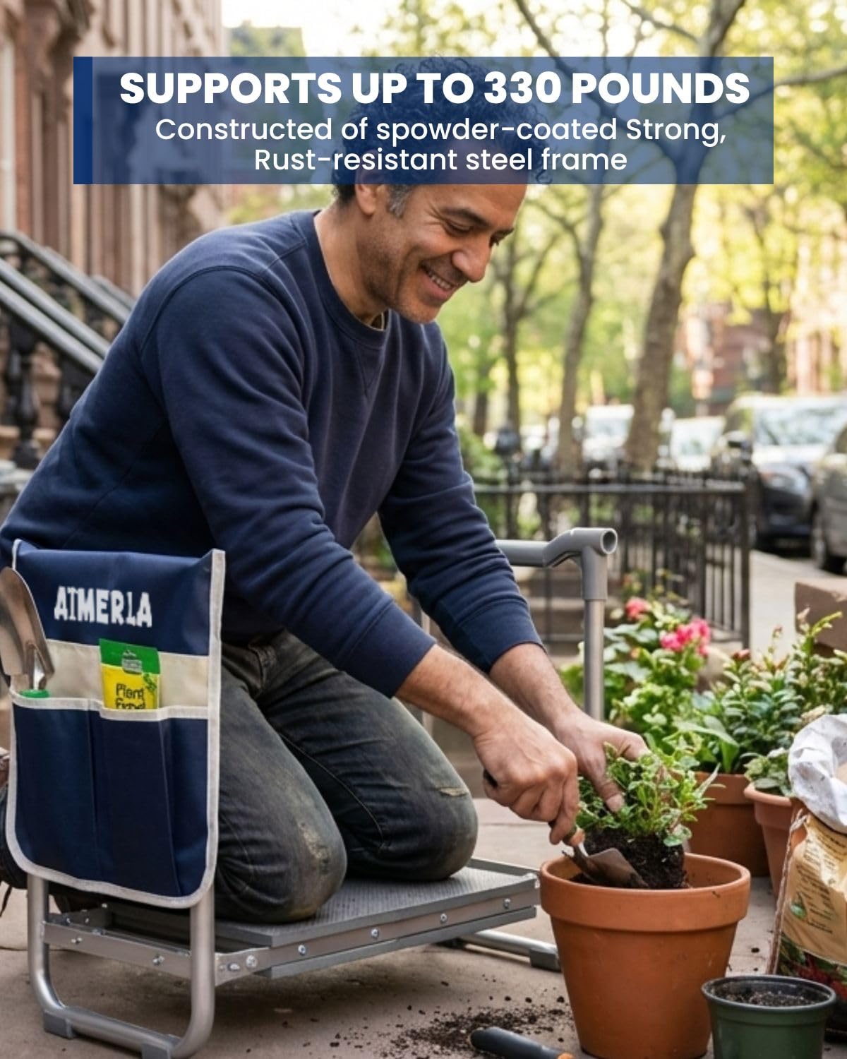 Aimerla Inginocchiatoio pieghevole da giardino resistente [imbottitura inginocchiata spessa ampliata aggiornata] Sgabello da giardino con grandi borse per attrezzi da giardino con tasche – panca