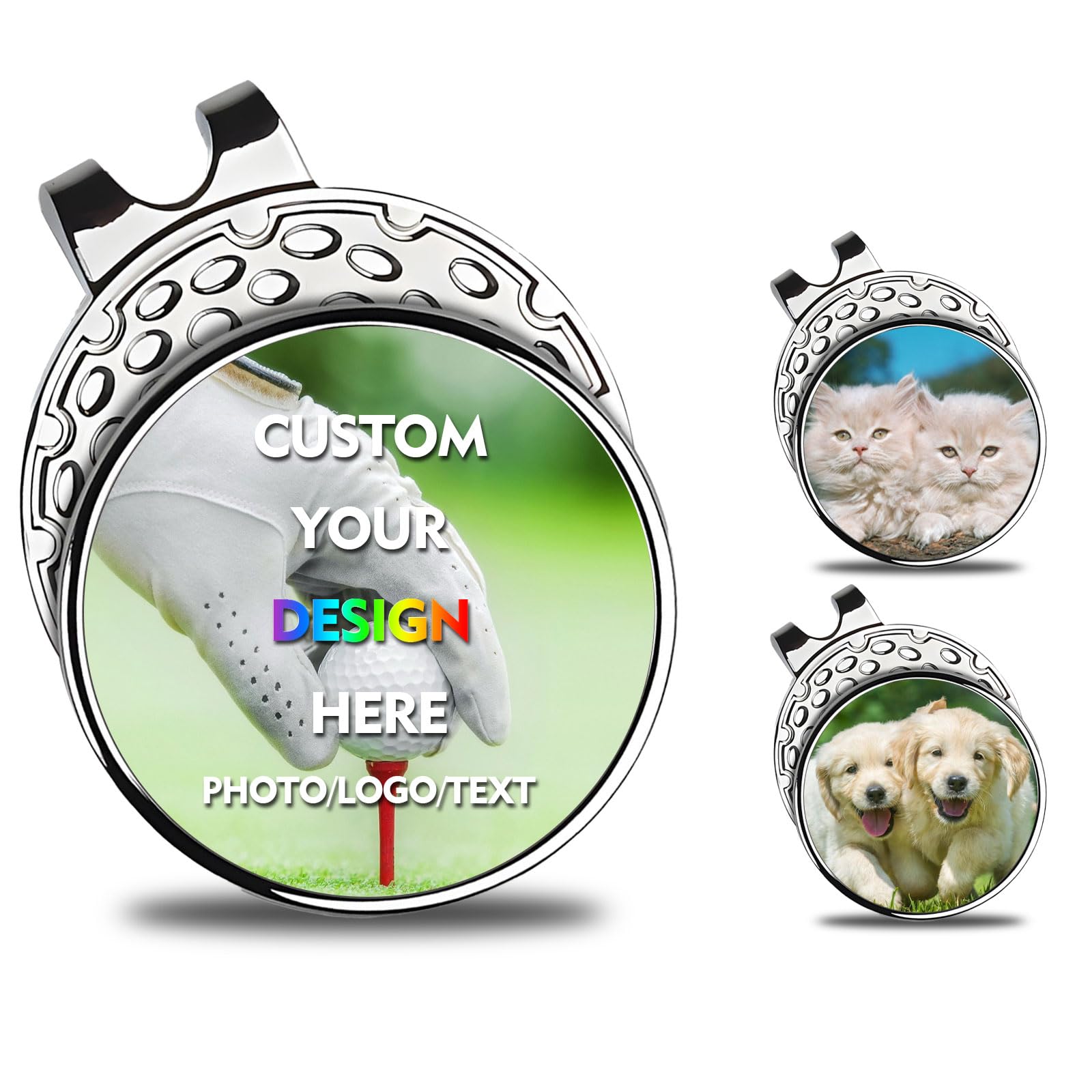 Personalized Golf Ball Markers Hat Clip, Custom Photo Text Name Logo Magnetic Ball Marker for Men/Women, Gifts for Dad Boyfriend Golfer (Style 3)