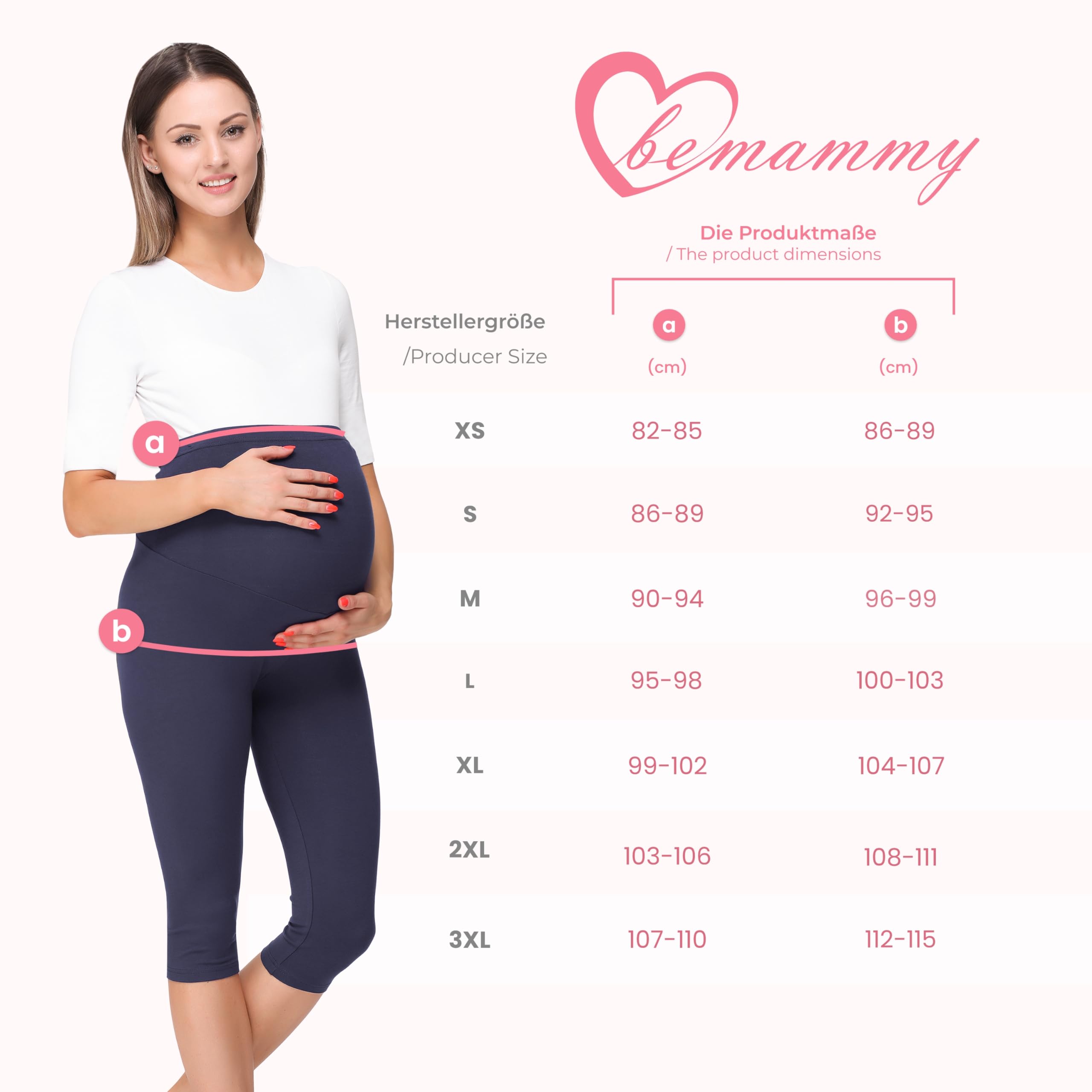 Be Mammy Premamá Lote de 2 Leggins 3/4 Mallas Pirata de Embarazo Lactancia Maternity Leggings Capri 03