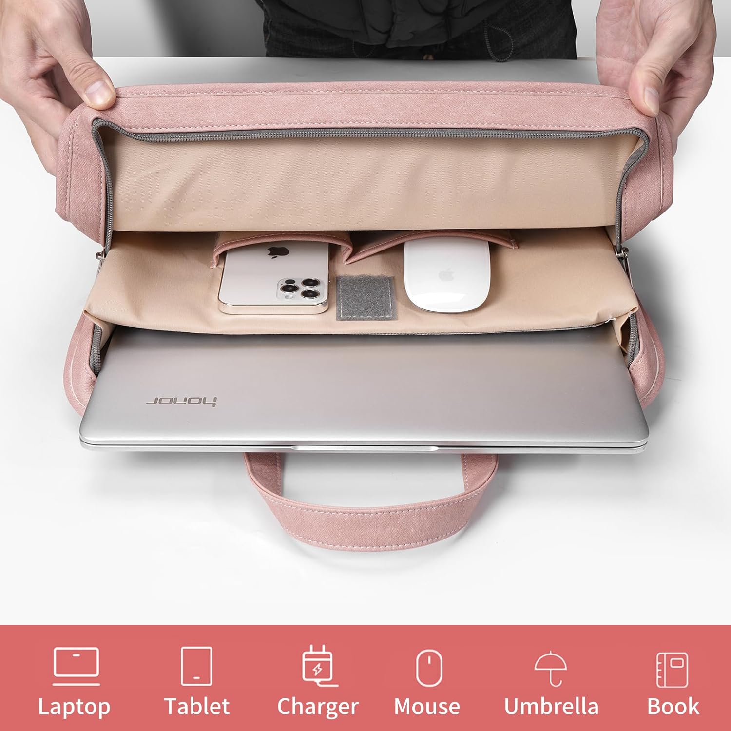 Protective Sleeve Case Bag Compatible with MacBook Pro 16 Inch, 15.6 inch, HP, Dell, Acer Aspire, Asus Notebook, Computer Bag with Shoulder Strap,Pocket,Handle, Pink