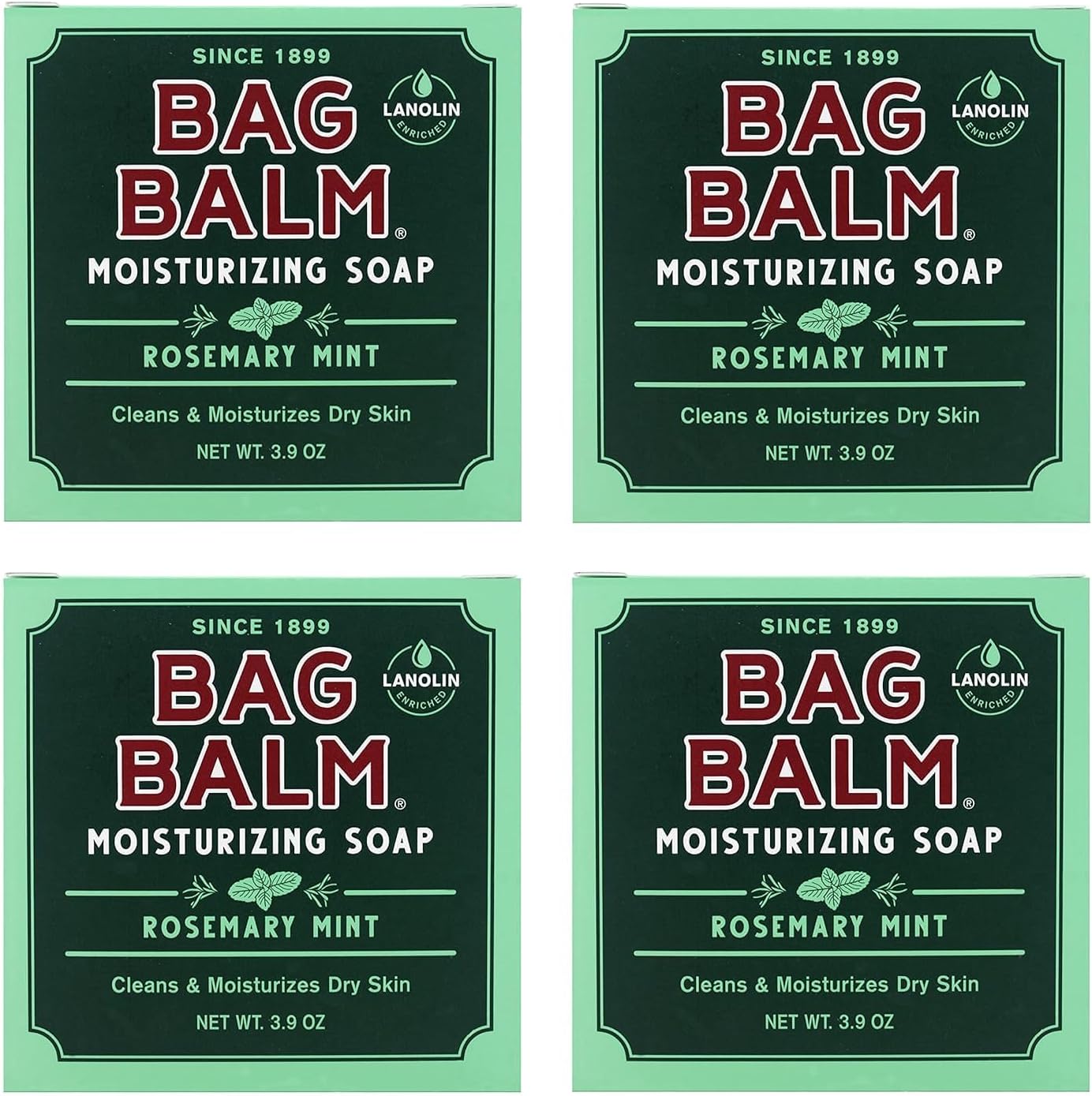 Bar Soap, Mega Moisturizing, Rosemary Mint, 3.9oz Per Bar (4 Pack)