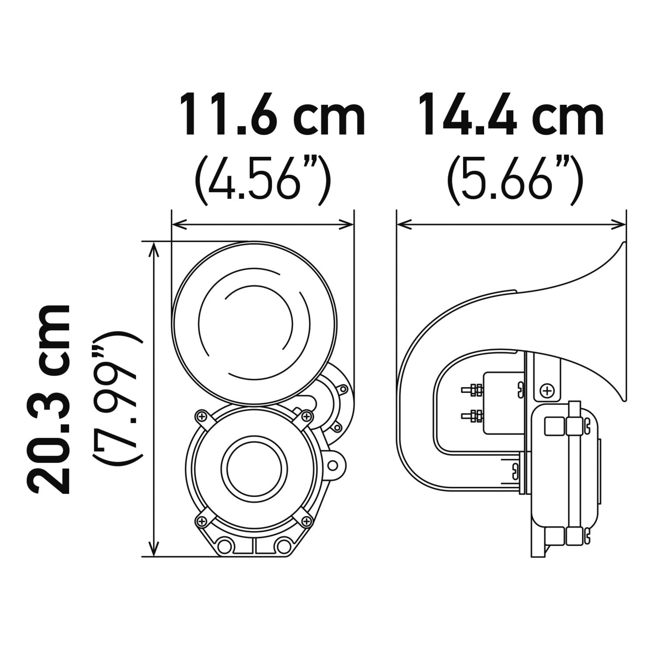 HELLA Fanfara CA20 - 12V / 24V - 115dB(A) - Zakres częstotliwości: 400Hz - Sygnał wysoki - elektryczno-pneumatyczny - ECE - Kolor obudowy: czarny - Ilość: 1 - 3PA 013 410-011