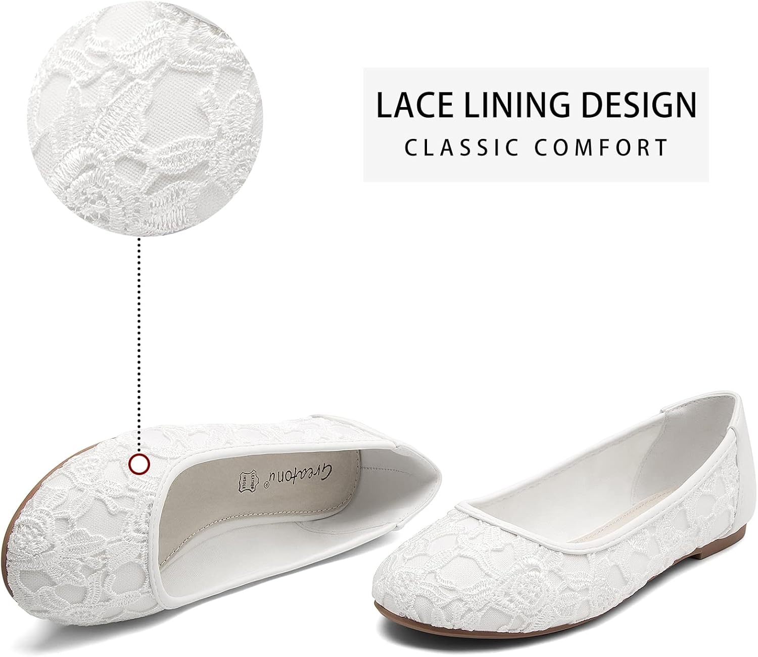 Greatonu Women's Flats Cut Out Round Toe Slip On Floral Ballet Flat Comfortable Lace Flats Dressy - Image 4