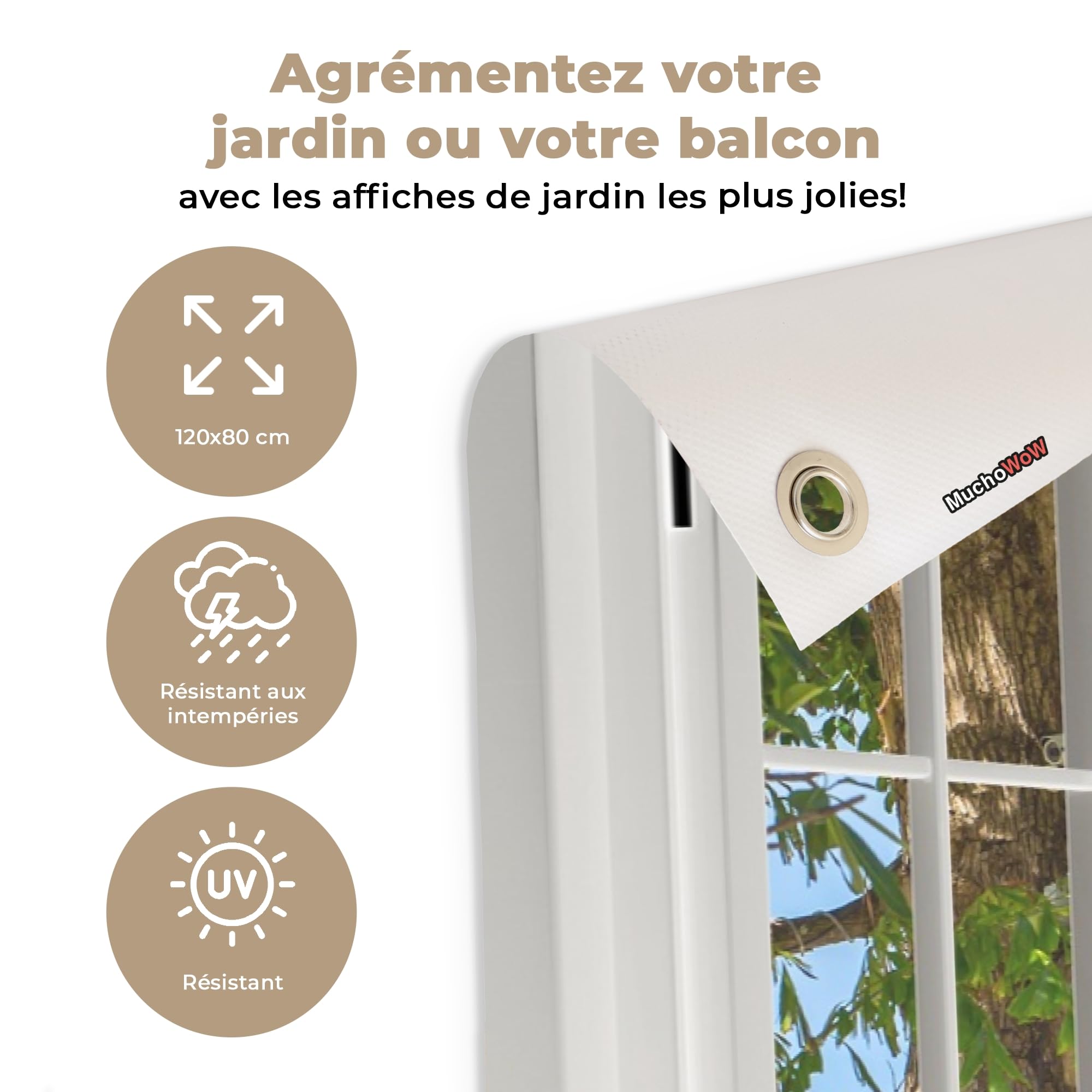 MuchoWow© Póster De Jardín 120x80 cm Terraza Exterior Accesorios Jardin Decoracion Pared Decorativa Balcon Wall Decoration Posters Decorativos Vista - Árbol - Mar - Palmera - Colinas - Playa