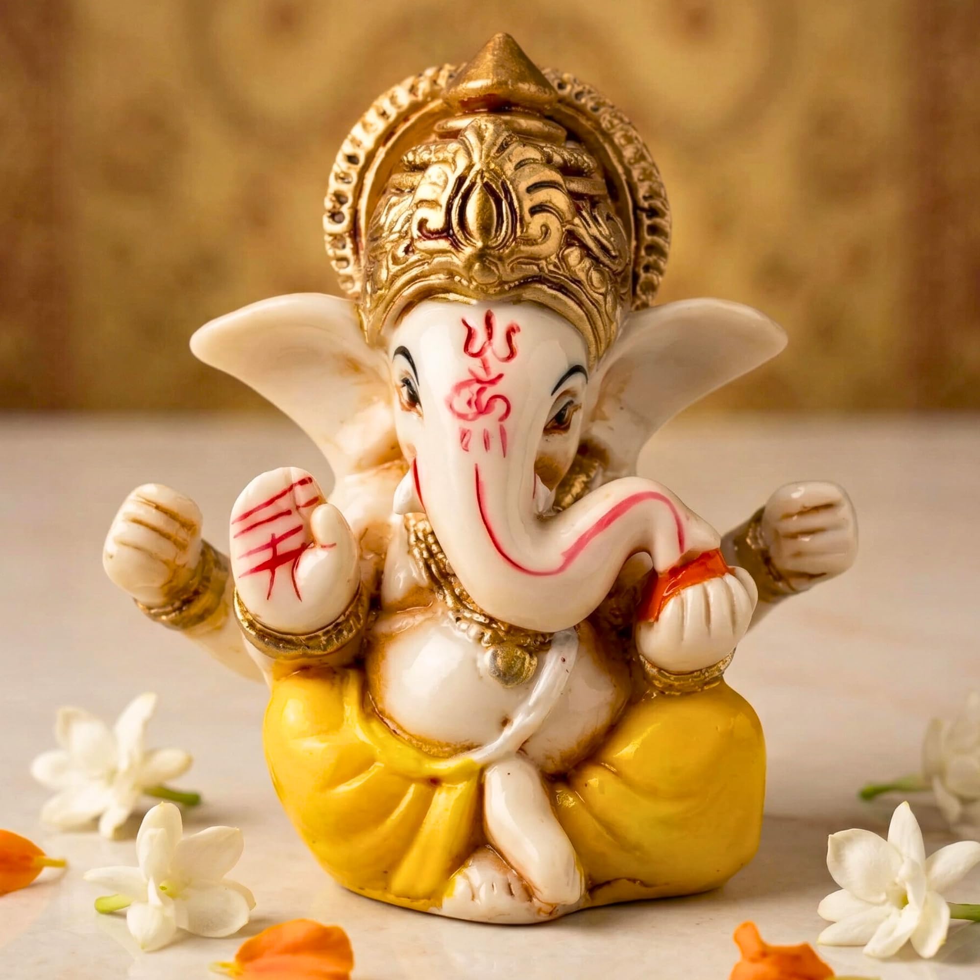 LOVENSPIRE Acrylic Ganesha Idol for Home Temple, Car Dashboard, Diwali Pooja – Spiritual Indian God Figurine for Housewarmings, Return Gifts & Festival Decor Yellow