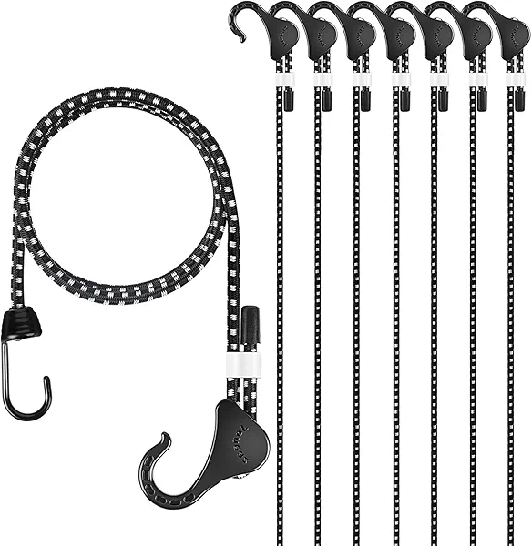 Joneaz Adjustable Bungee Cords with Hooks 48 in, 8 Pack, Heavy Duty, Natural Rubber Latex and UV Resistant