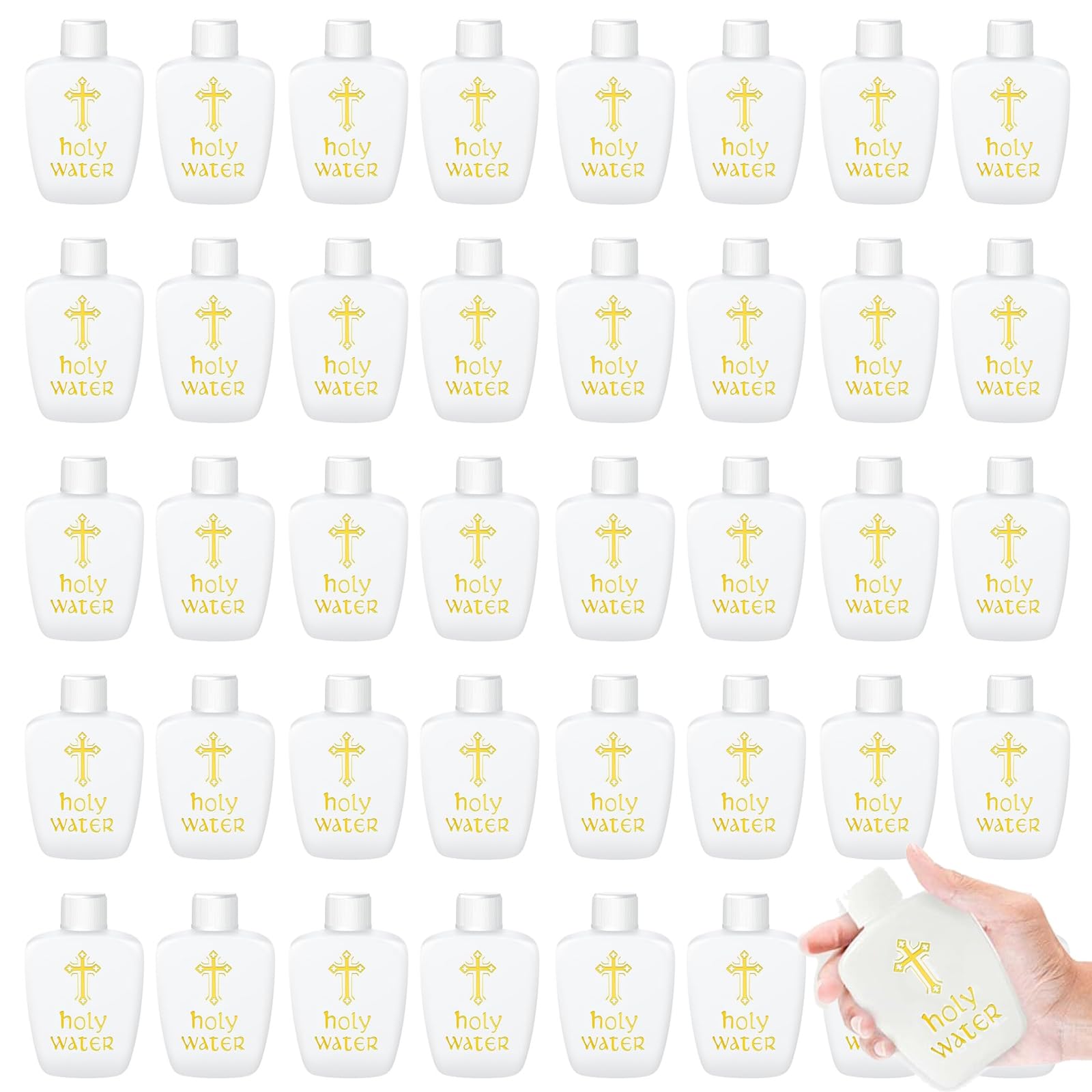 40Pack Holy Water Container Holy Water Empty Containers with Gold Cross 60ml Holy Water Plastic Bottle for Compact and Portable Catholic Holy Water Bottle