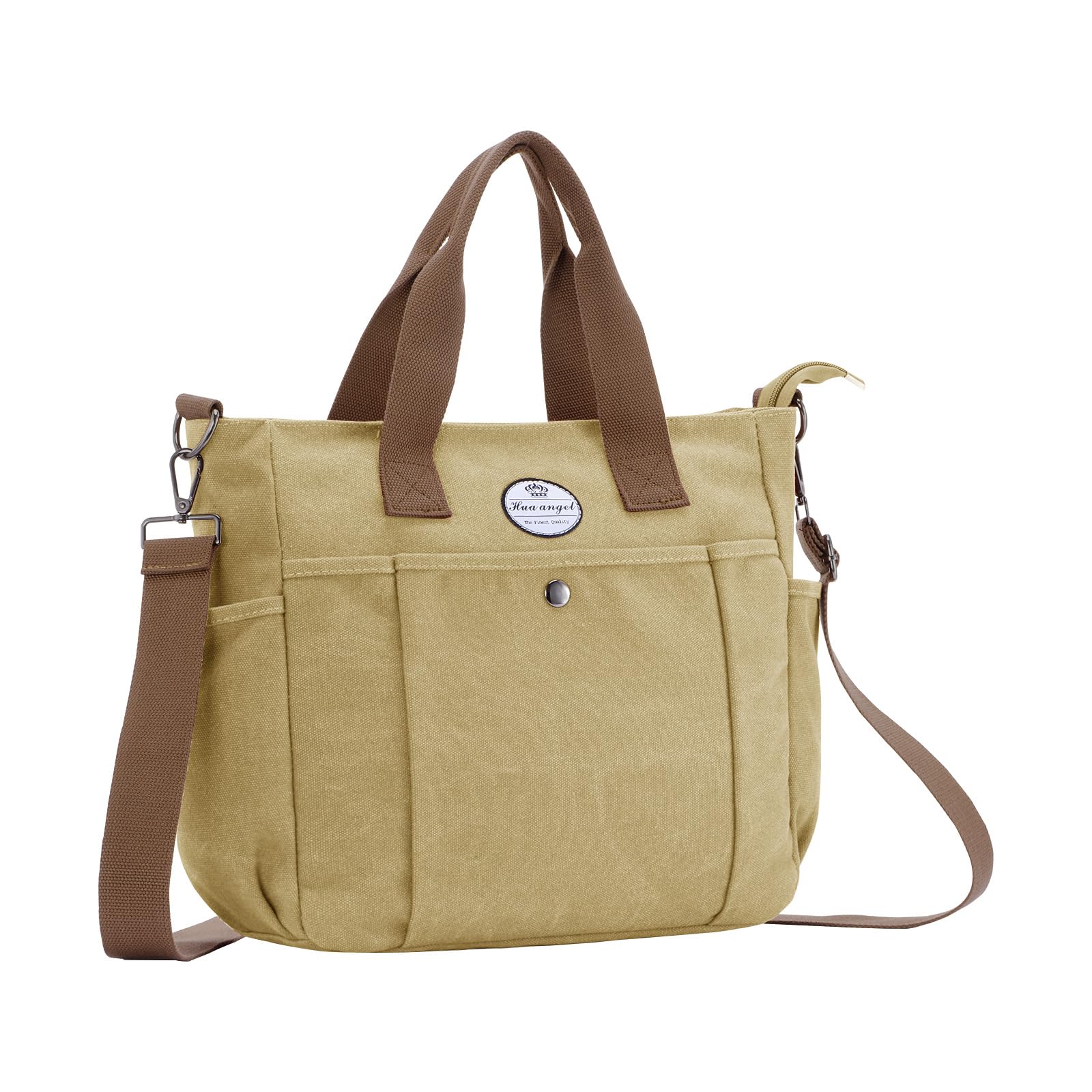 HUA ANGEL Canvas Everyday Tote Bags for Women Medium Crossbody Purses Handbags with Multiple Pockets for Work Travel Beach