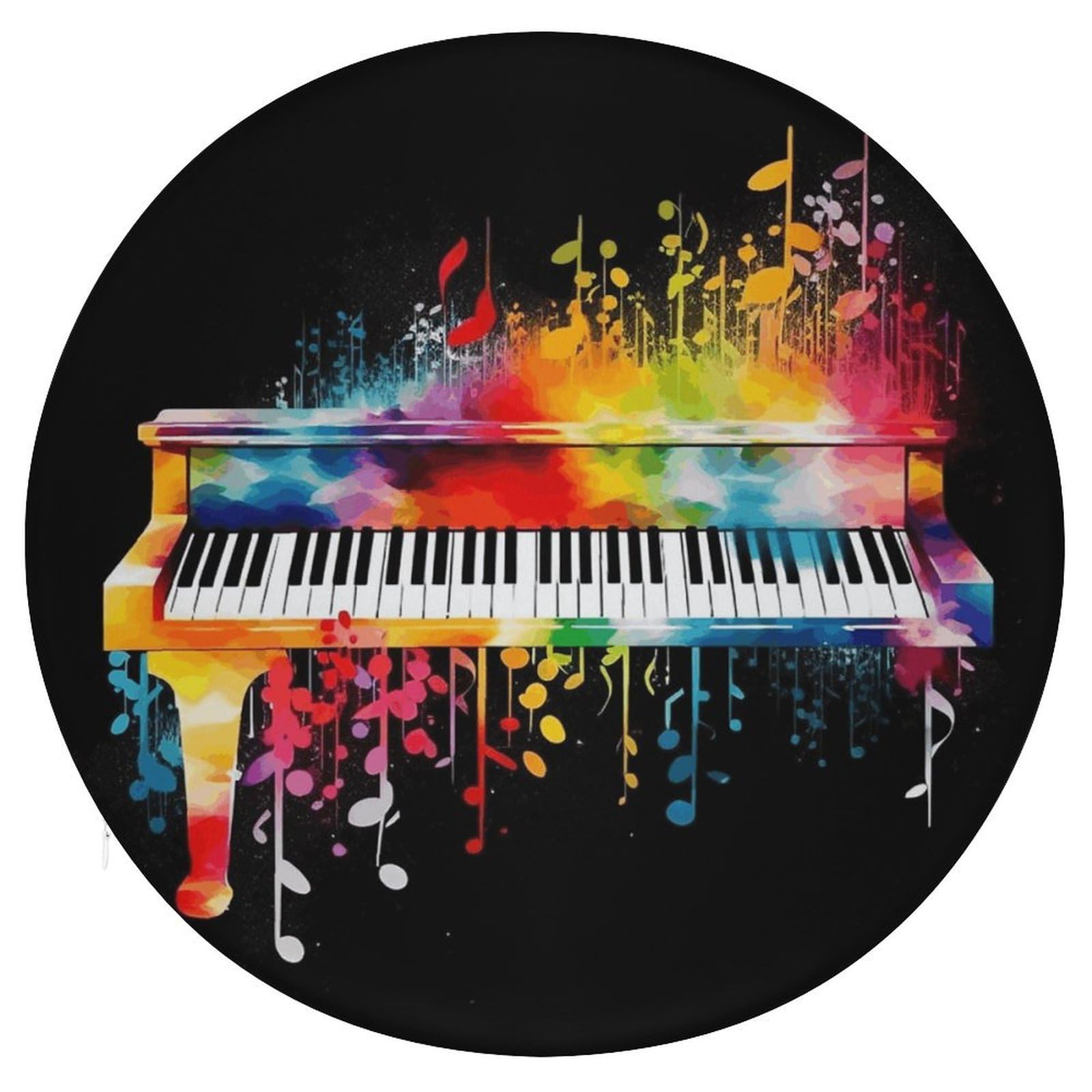 JTREHY Colorful Piano Keyboard Music Note Cushion Soft Breathable Round Cushions Multi-Functional with Zipper Floor Pillows Cushion for Various Indoor Occasions Chair Pad