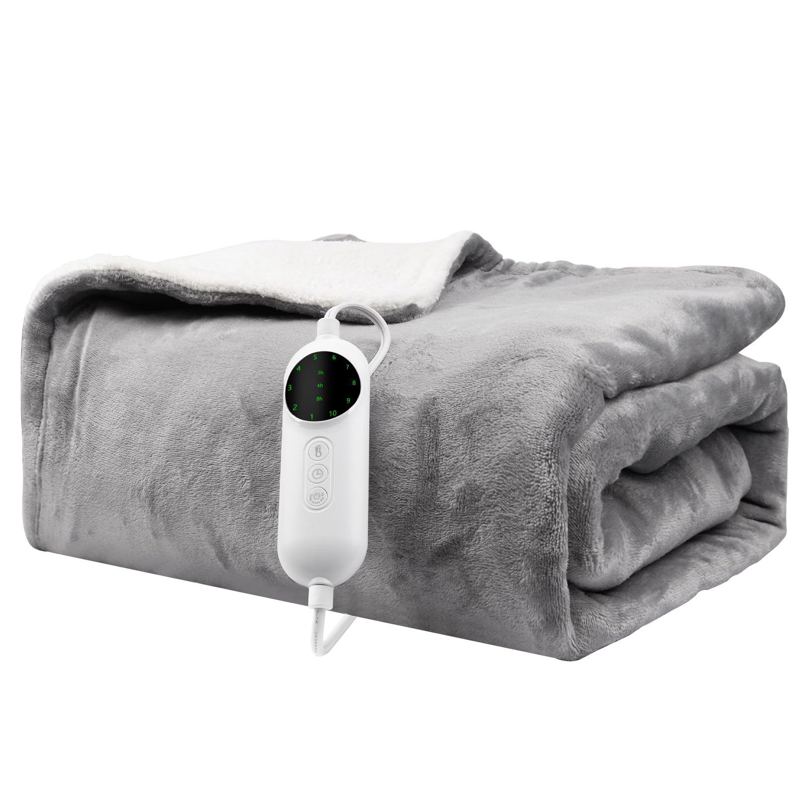 50"×60" Flannel Grey Heated Throw - Electric Blanket with 2-8H Settings for Bed & Office