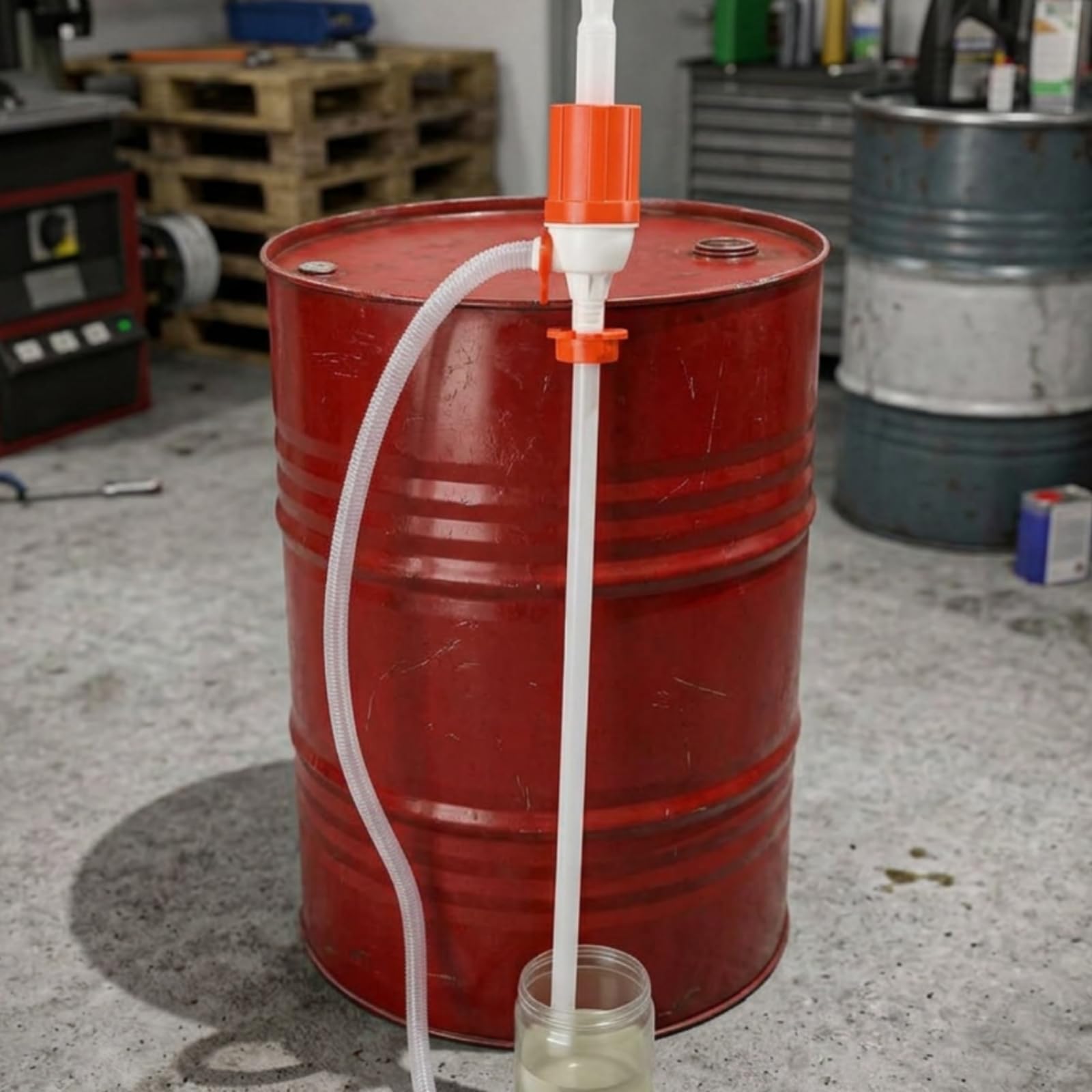Pompa Manuale Olio Estrattore Sifone Dispenser Travaso Portatile per Svuotare Fusti E Contenitori Senza Elettricità con, Rosso 307 Grammi, Per Fusti Da 200 Litri