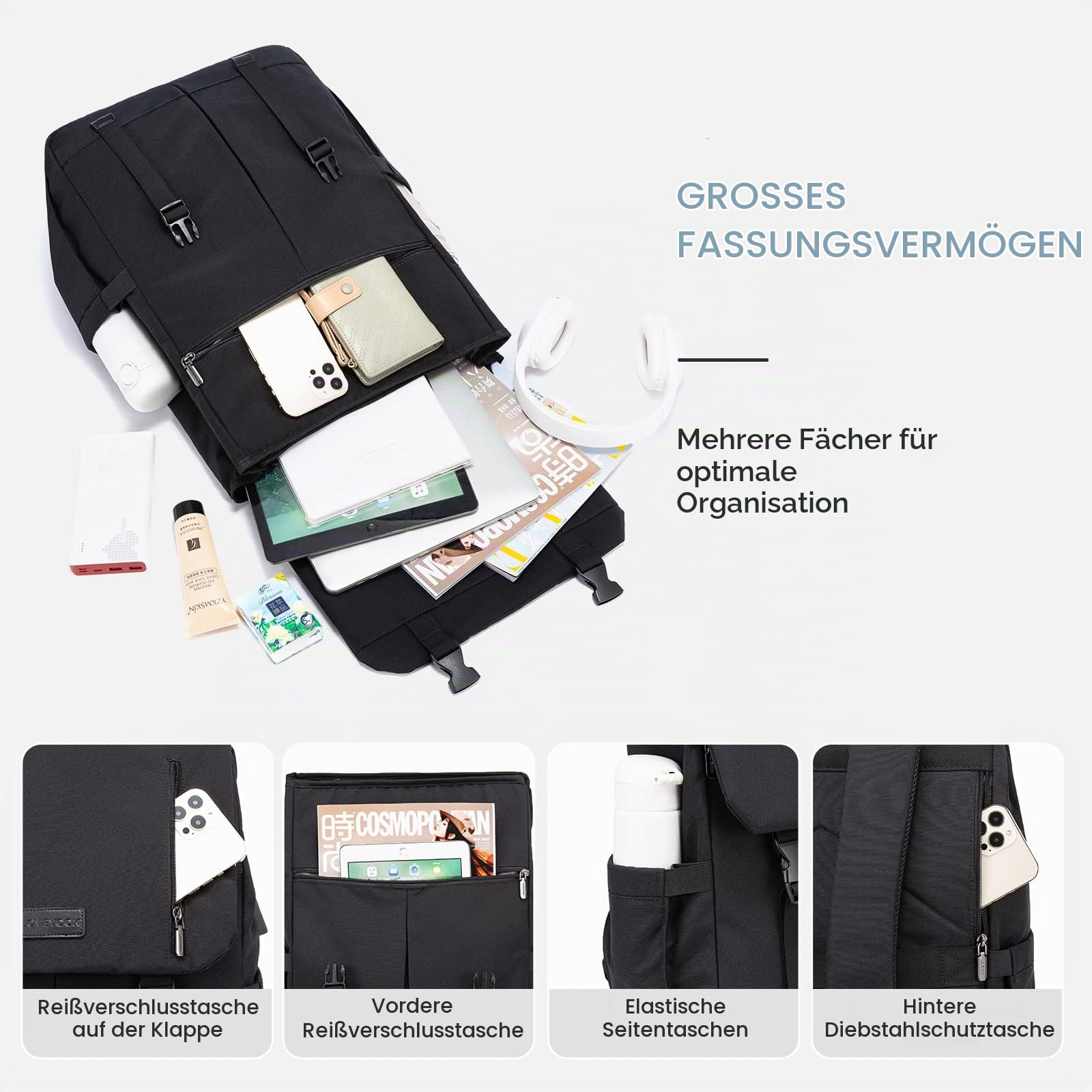 LOVEVOOK Laptop Rucksack Damen Herren Groß 17.3 Zoll Rucksack Wasserdicht Schulrucksack Teenager Mädchen Schulranzen Jungen Backpack Women Casual Daypacks für Uni Schule Reise Business
