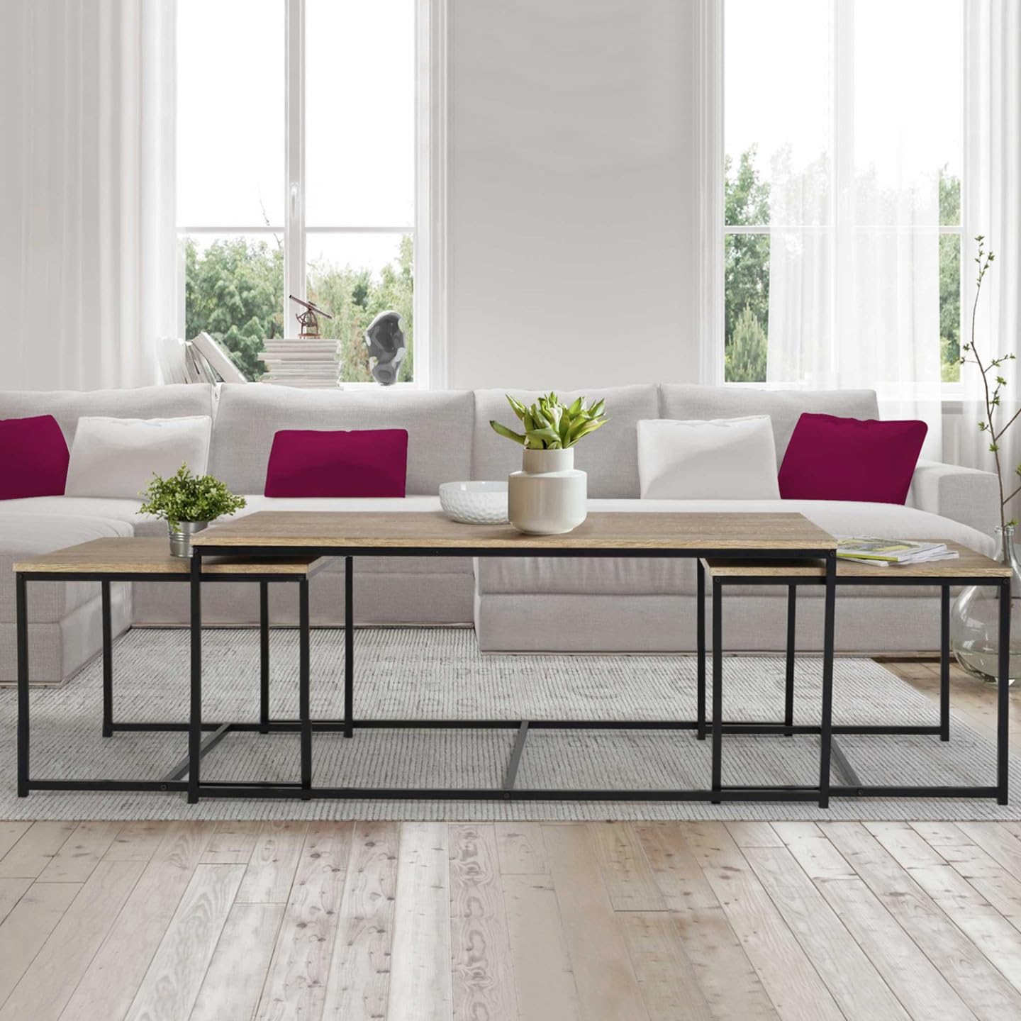 IDMarket - Lot de 3 Tables Basses gigognes Detroit 113 cm Design Industriel