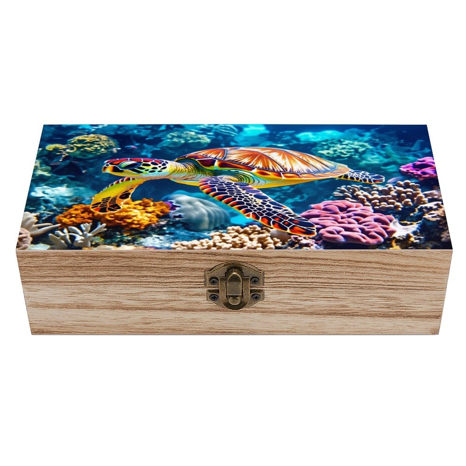asbwuo Turtle Vintage Wooden Keepsake Box