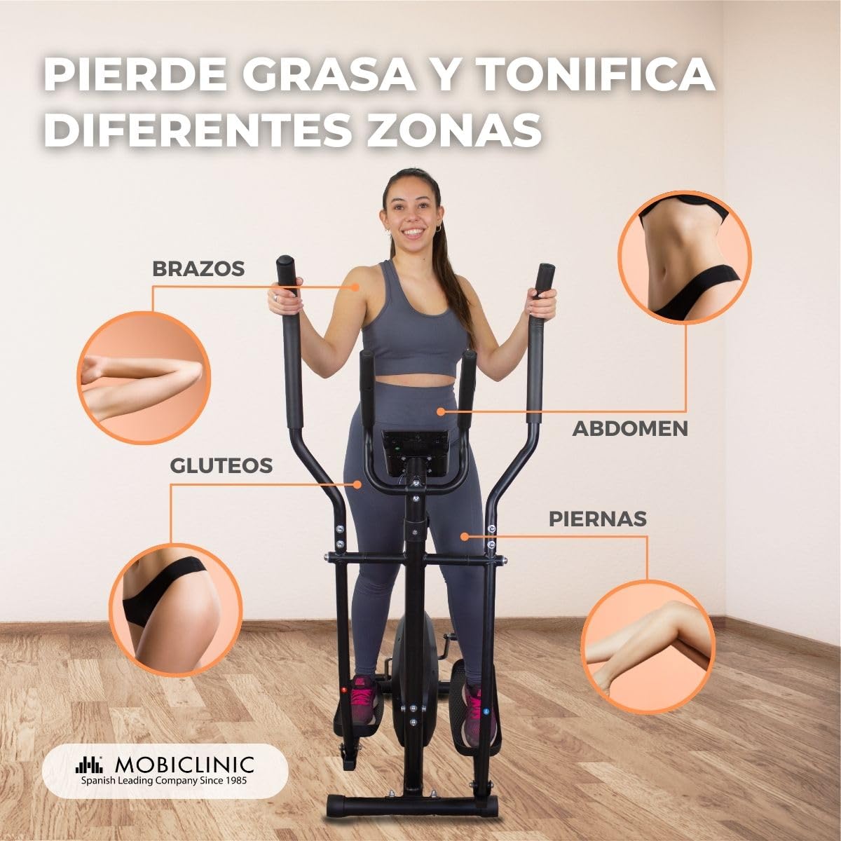 Mobiclinic, Bicicleta elíptica, 8 Niveles de Resistencia, Pantalla LCD, hasta 100 kgs, Modelo Atlas, Agarre Acolchado, Pedales Antideslizantes, Rueda 4kgs, Fitness en casa