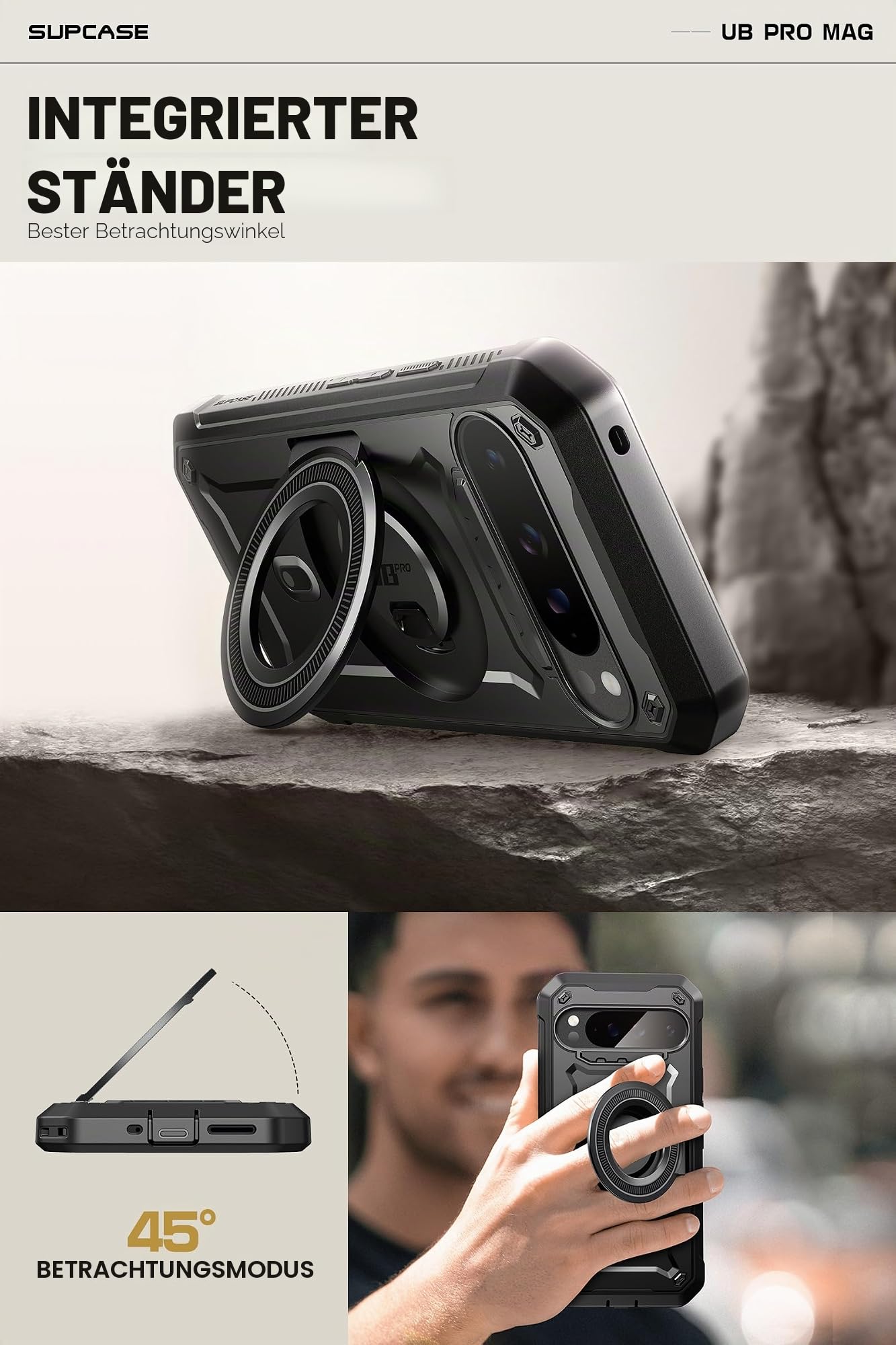SUPCASE Schutzhülle für Google Pixel 9/9 Pro mit Ständer (UBPro Mag), [Unterstützt MagSafe] [Integrierter Displayschutz & Gürtelclip] [Schutz in Militärqualität] Magnetische Handyhülle für Pixel 9/9