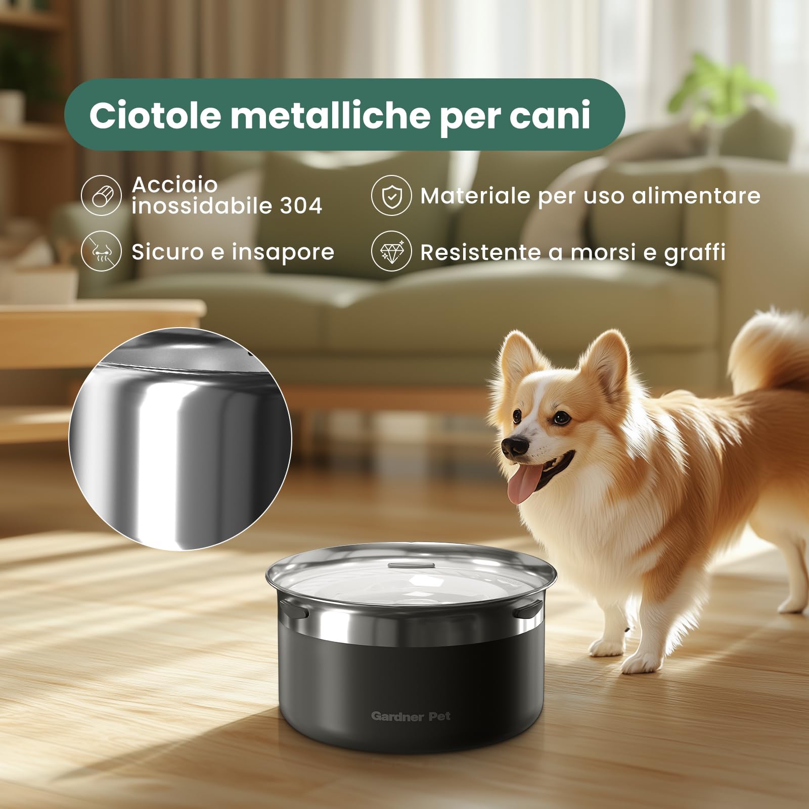 Gardner Pet Ciotola Acqua Cane Antigoccia, 3,85L Ciotola per Cani in Acciaio Inox a Prova di Fuoriuscite, Anti-Ingoio per Cani di Taglia Grande, Adatta per Interno ed Esterno, Previene Gocce, Nero