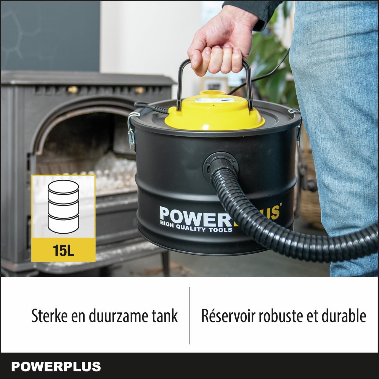 POWER plus Odkurzacz do popiołu, odkurzacz do pieca, kominka 1000 W, 15 litrów, czarny, 0