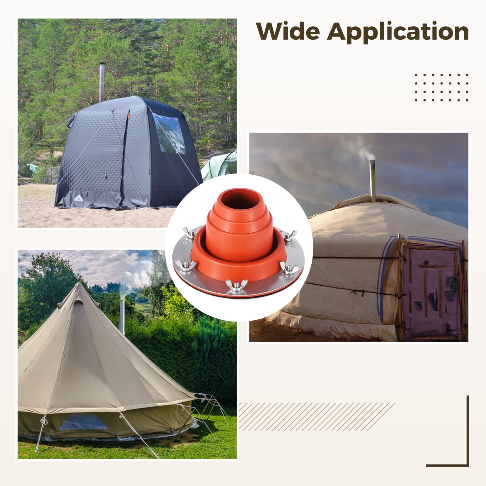 Tent Stove Jack Kit, Flexible Silicone Pipe Boot, High Temp Roof