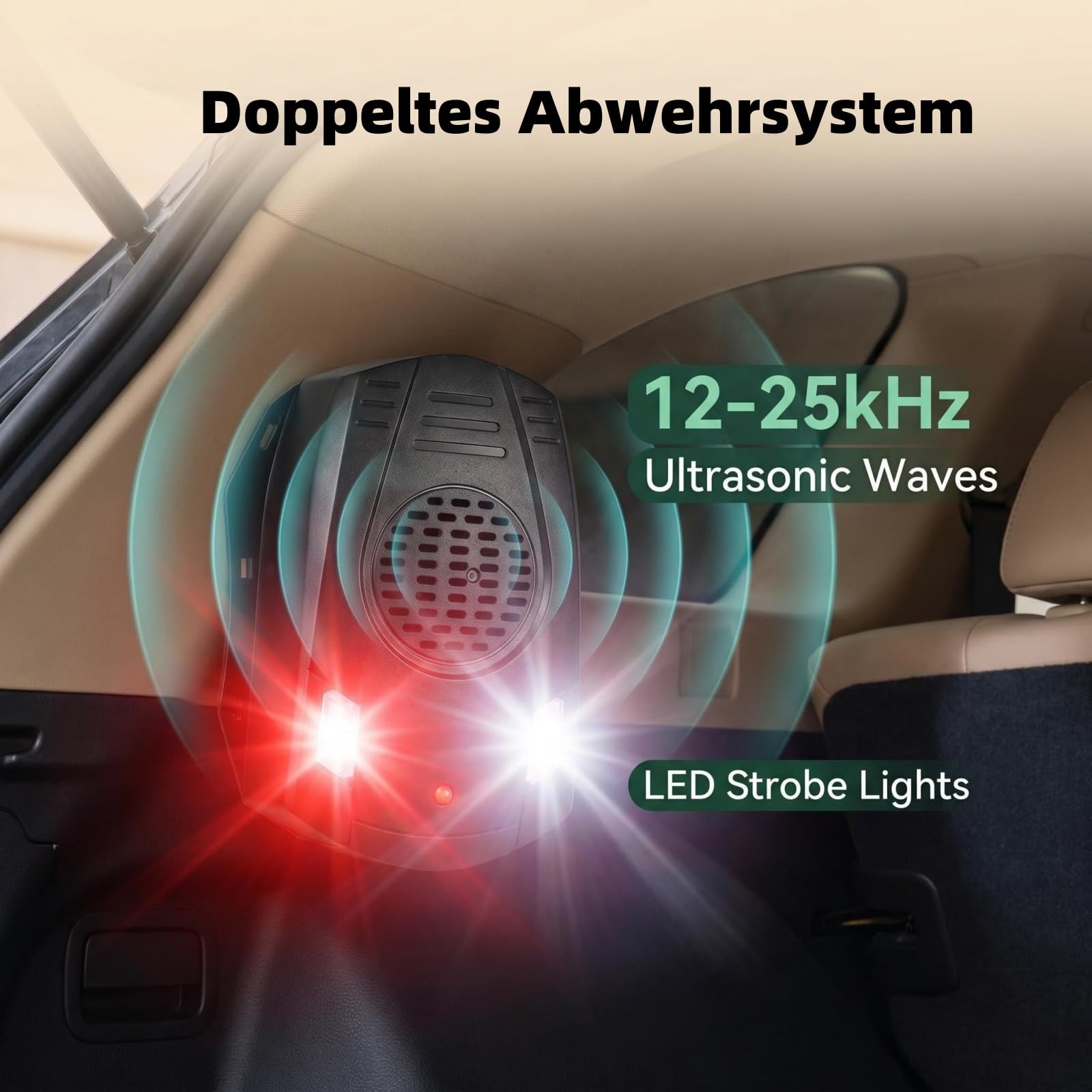 Ultraschall Marderabwehr für Auto Motorraum, Autobatteriebetriebene Marderabwehr im Ultraschall, Ultraschall 12V mit LED Blitzlicht Effektive Vertreibung gegen Mäuse: Hält Ratten und Mäuse von Autos