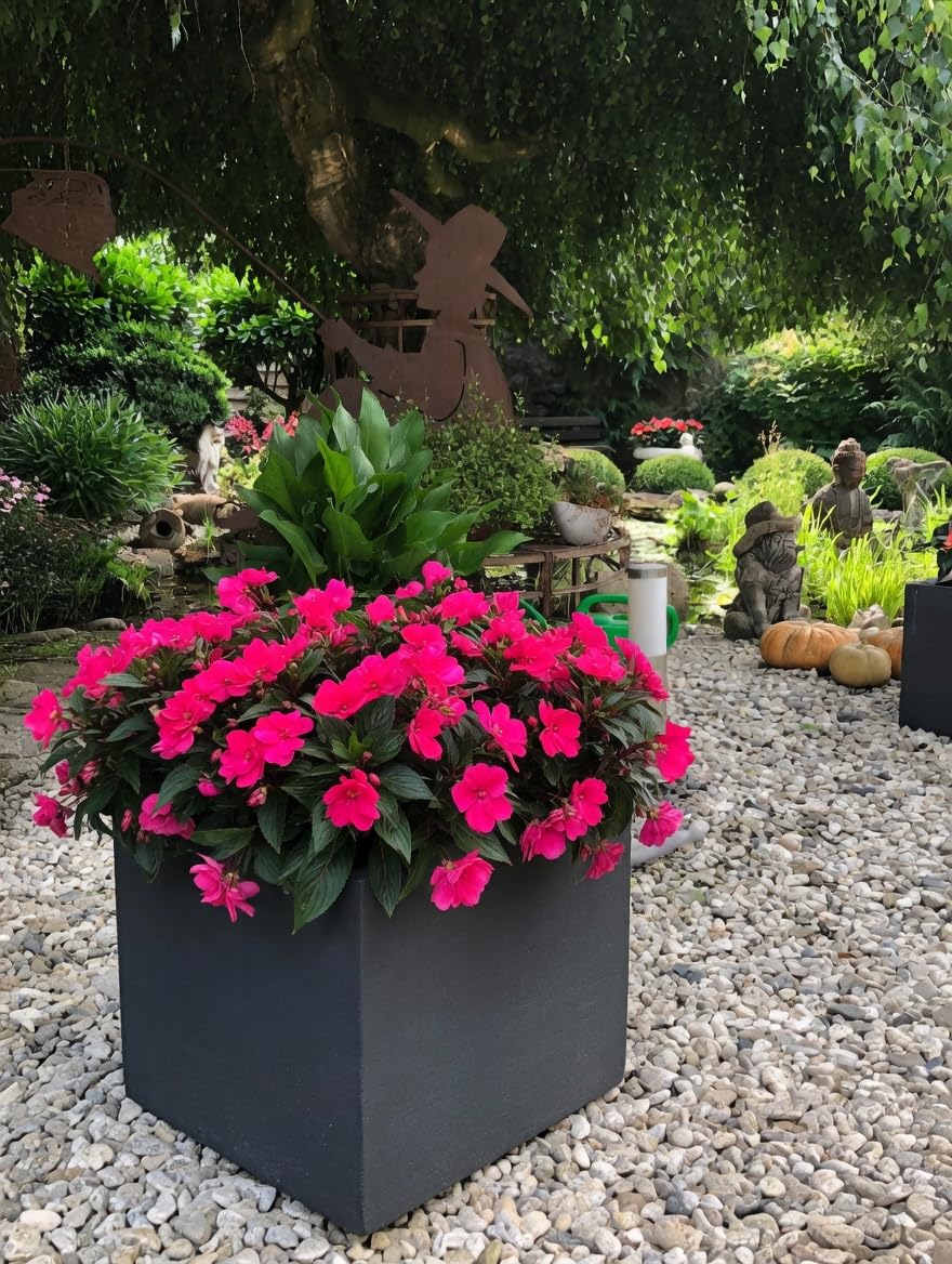 Pflanzwerk® Pots de Fleurs Cube Jardinière Anthracite Plastique 34x40x40cm *Résistant au Gel* *Protection UV* *Qualité européenne*
