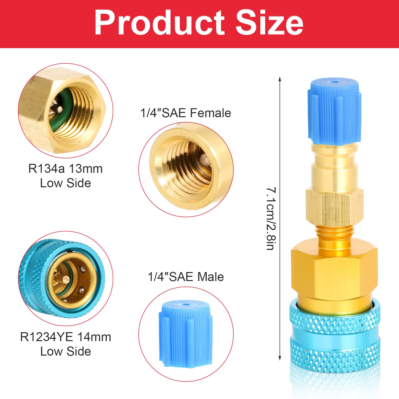 Zestaw Laczników R1234YF, Adapter R1234YF do R134A, Szybkozlacze Wysokie/Niskie, Zlacze Weza Klimatyzacji do Klimatyzatora Samochodowego
