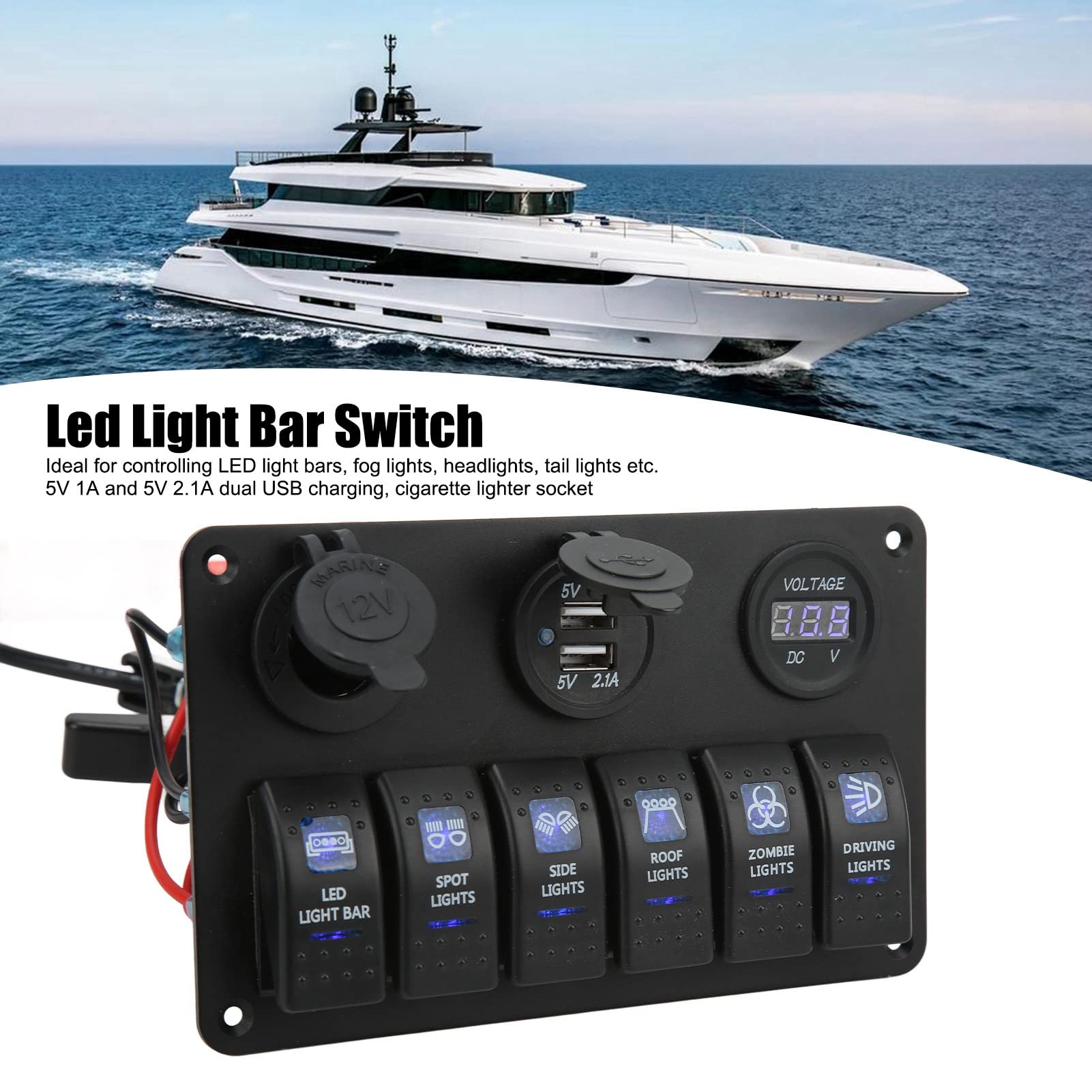 Generic Panel Przełączników Kołyskowych 12 V 24 V 6 Gang z Podwójnym USB i Wyświetlaczem Woltomierza do Ciężarówki RV SUV Marine Wodoodporna Konstrukcja