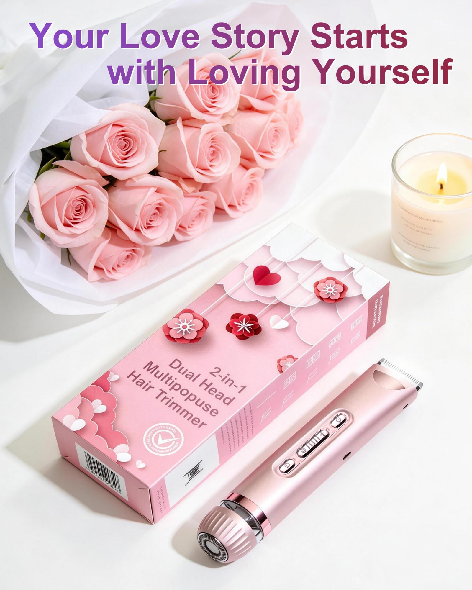 2 in 1 Dual Head Damen Elektrischer Haarschneider und Haarentferner Rose Gold mit Eingebautem LED-Licht USB-C Wiederaufladbar