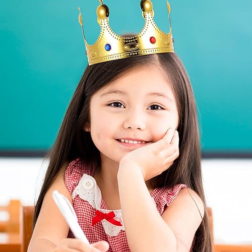 Miniatura 8 de Ipetboom Juego de 4 coronas, corona de oro con diamantes de imitación, corona de rey y reina, corona de cumpleaños para fiesta, accesorios de