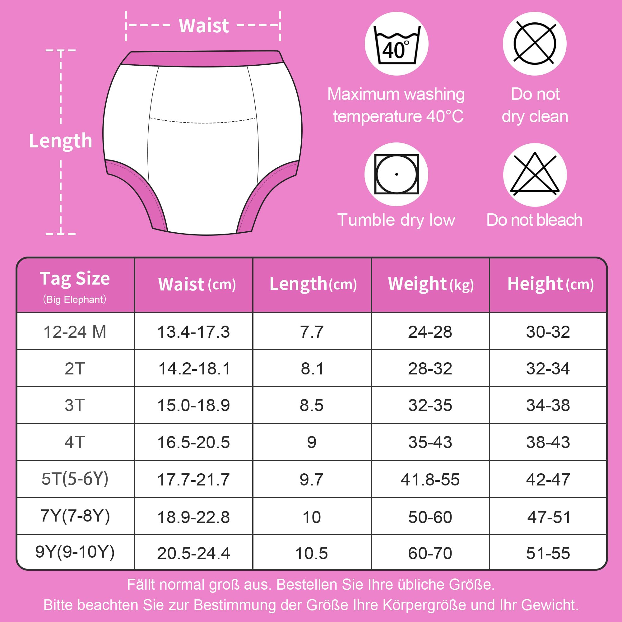 BIG ELEPHANT Lot de 10 sous-vêtements d'apprentissage de la propreté absorbants pour enfants 12 Mois-9 Ans