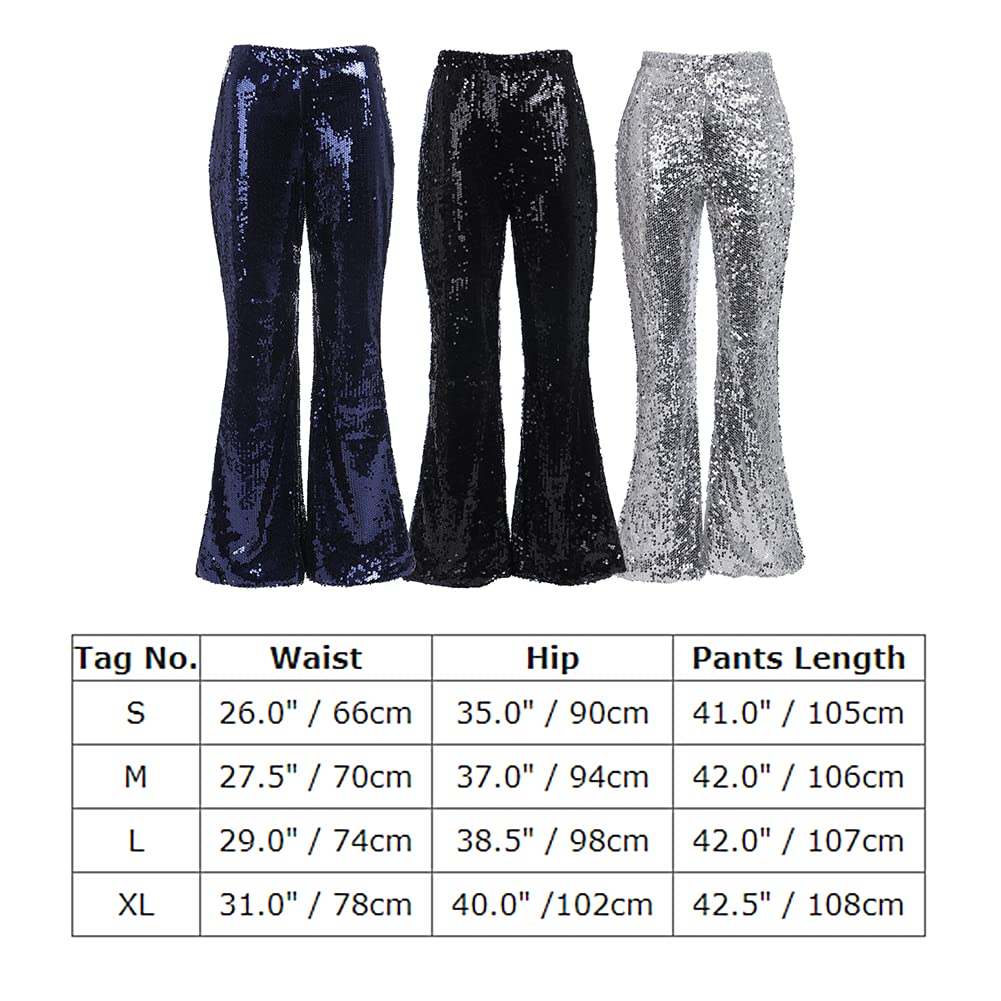 FYMNSI Pantalon à paillettes pour femme Taille haute Jambes larges Pantalon Legins années 70 et 80 années 80 Tenue de danse disco rave, tenue de danse S-XL
