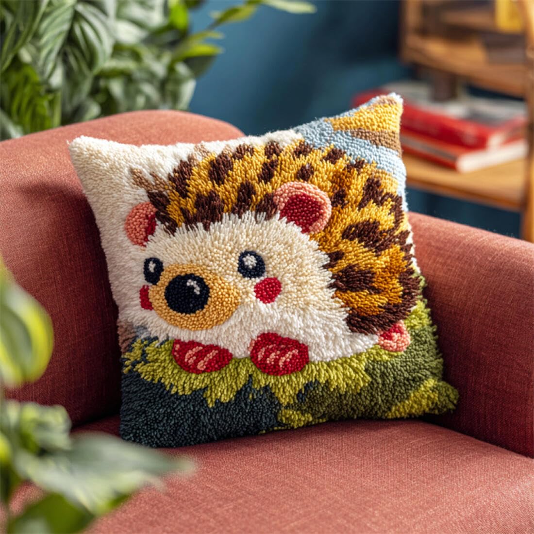 Kitquiver Animal Latch Hook Craft Kits Cartoon Hedgehog DIY Latch Hook Rug Kit for Beginners Embroidery Cushion Canvasfor Adult Beginners 17x17In