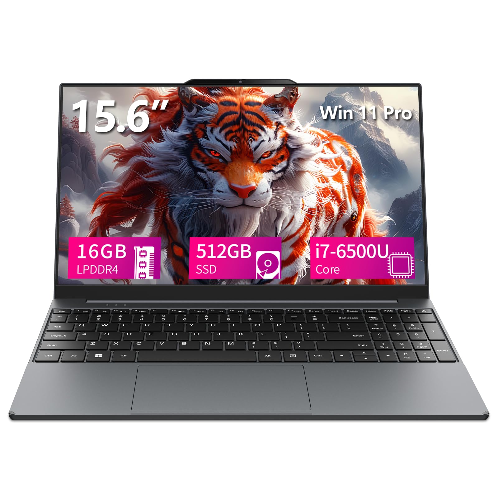 15.6" Ordenador Portátil Core i7-6500U, Win11 PC Portátil 16GB LPDDR4 RAM 512GB SSD, Gaming Portátil Teclado retroiluminado, Laptop IPS Pantall 1980*1080P, Type C/RJ45/Mini-HDMI/Batería de 5000mAh