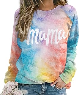 Sudaderas con diseño de teñido anudado para mujer, diseño de cuello redondo, para otoño, casual, retro, con estampado de bosque, camisas de manga larga