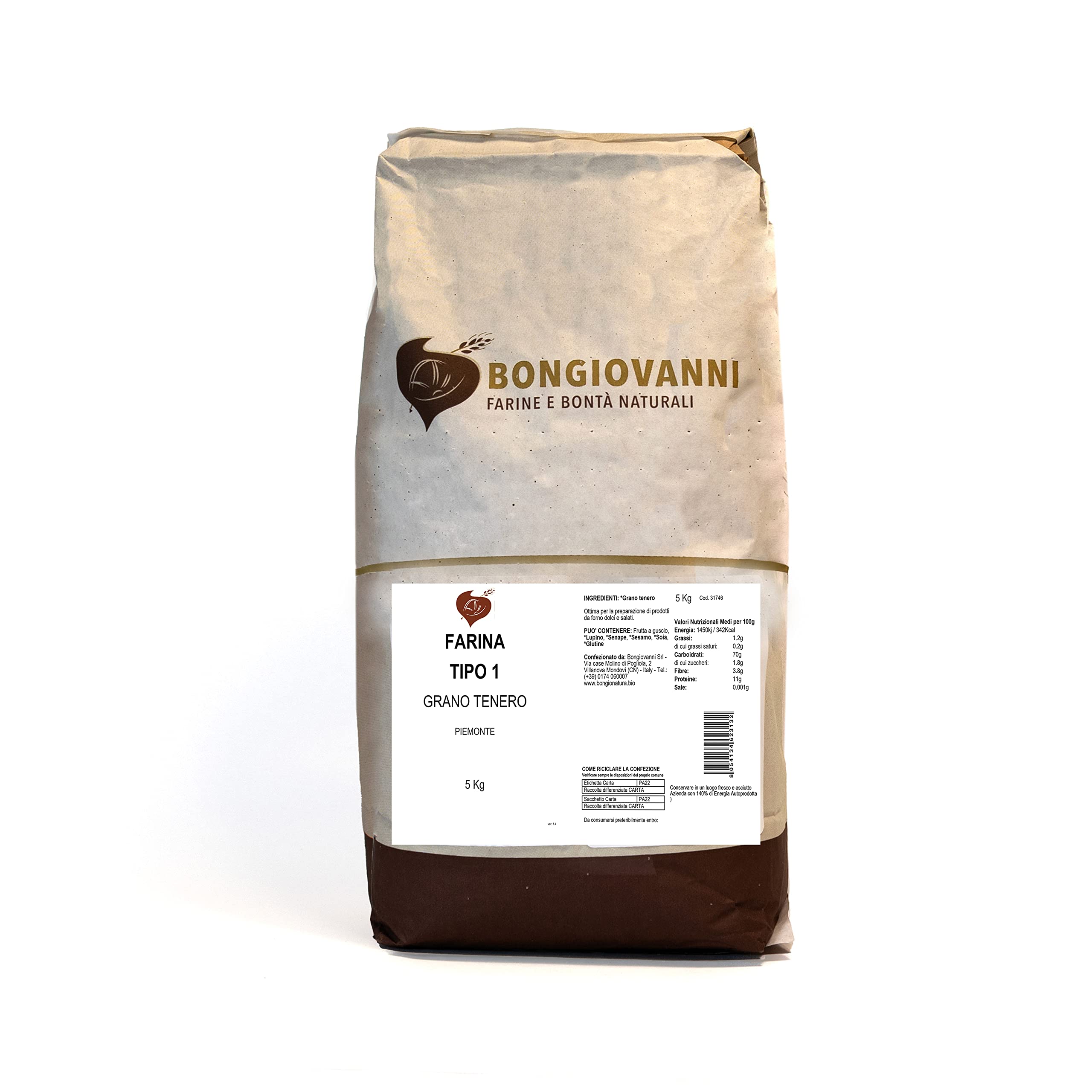 BONGIOVANNI FARINE E BONTA' NATURALI Farina Tipo 1 Grano Tenero Piemonte 5kg