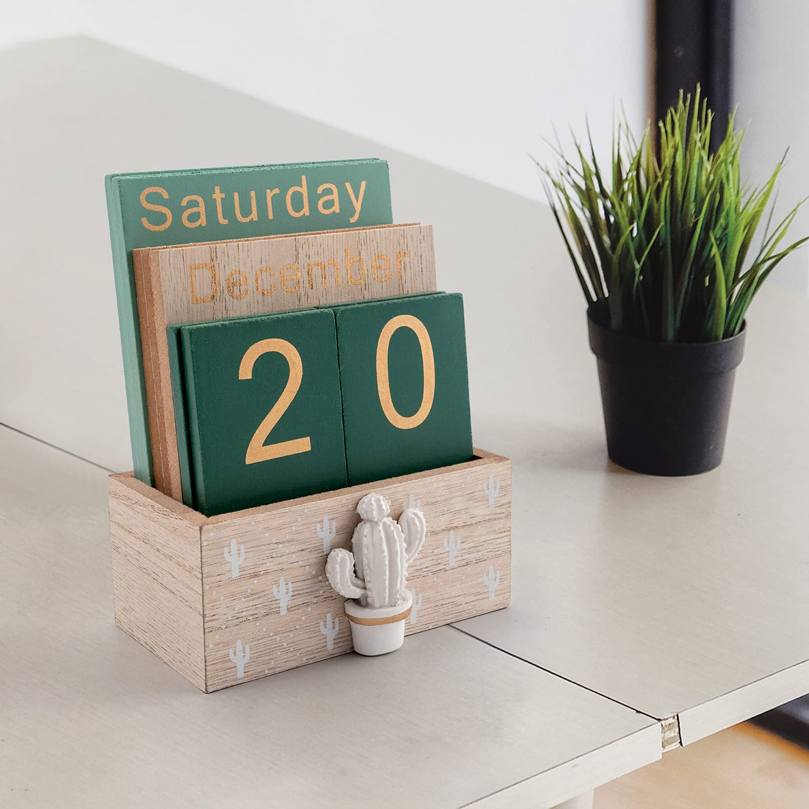 Amazon.com : Desktop Perpetual Calendar Wooden Block Retro