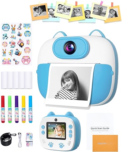 Dragon Touch Cámara de impresión instantánea para niños, cámara digital para niños con papel de impresión, con pantalla a color 1080P de 2 pulgadas,