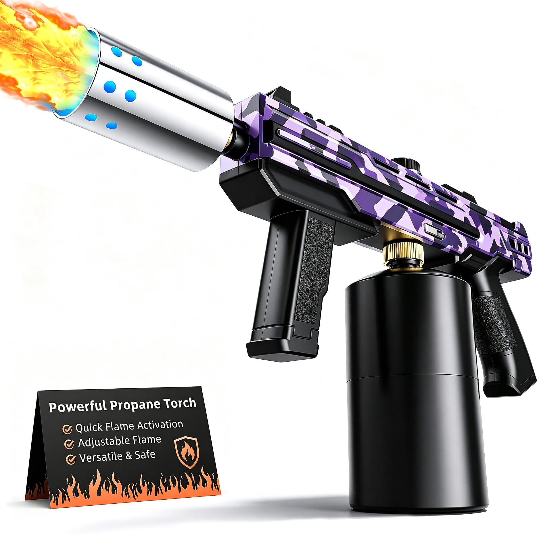 Quemador de flambeo multifuncional, quemador de cocina y hoguera para uso doméstico, quemador de llama ajustable para asar filetes, barbacoa, bricolaje, soldadura, fácil de usar (graffiti)
