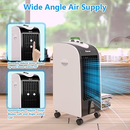 Miniatura 5 de COSTWAY Enfriador de aire evaporativo, ventilador de refrigeración 3 en 1 con 2 cajas de cristal de hielo, 3 modos, tanque de agua de 3 velocidades