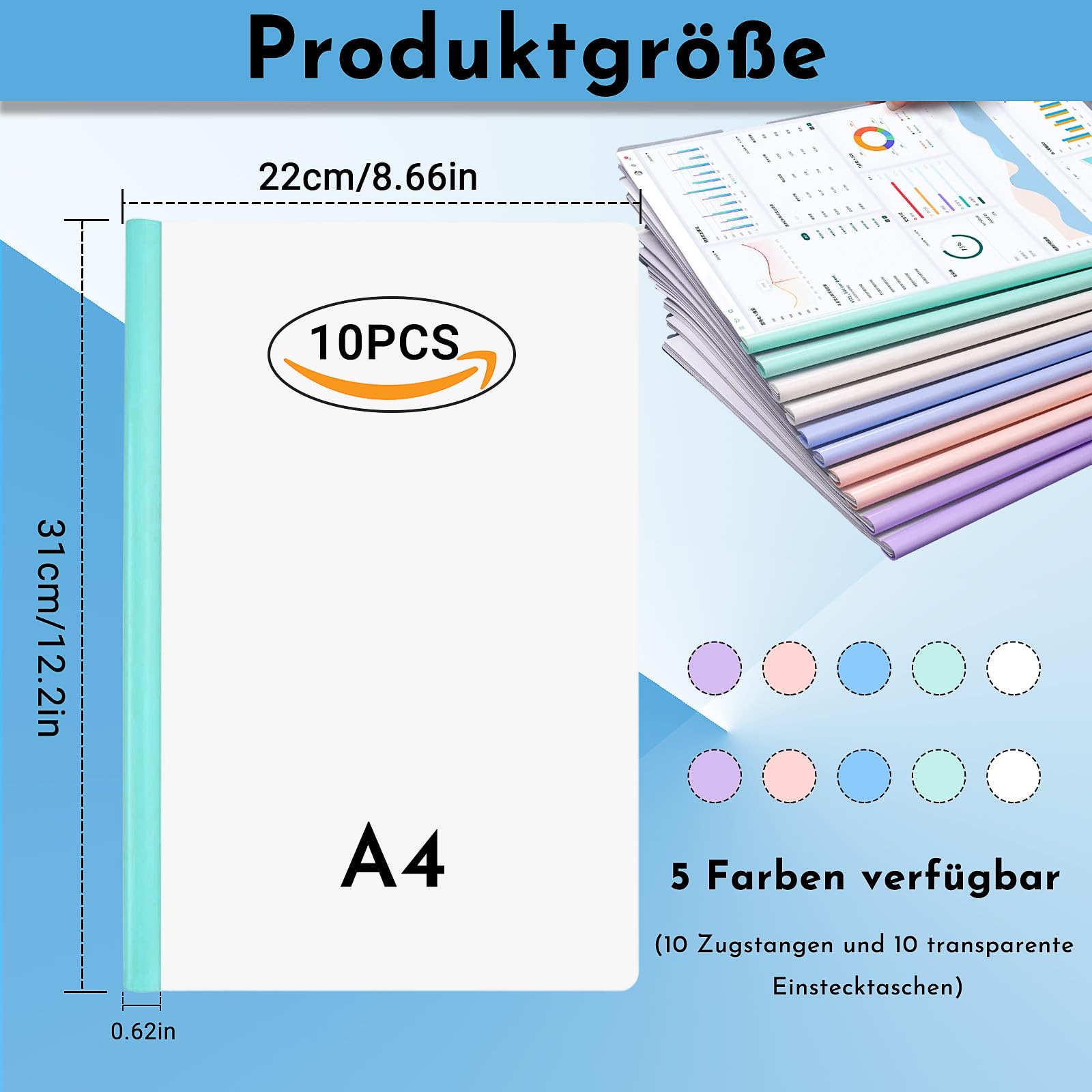 10 Copertine Per Rilegatura A4 Con Barra Scorrevole - Organizzatore Documenti Per Casa, Ufficio E Scuola - Foto 7