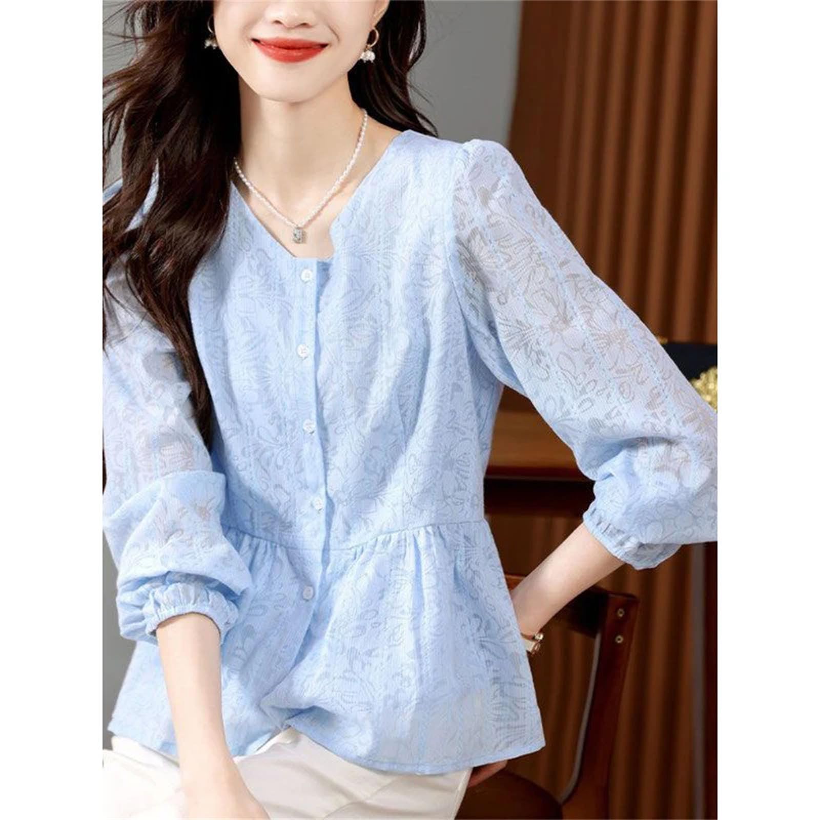 Blusas de primavera para mujer, elegantes, informales, de manga larga, para oficina, trabajo