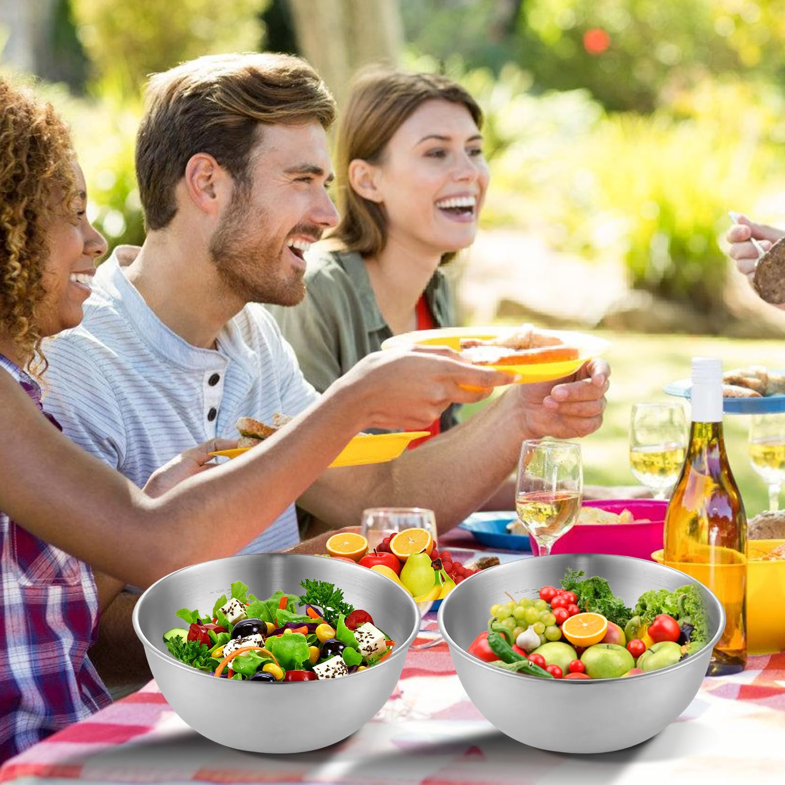 Lot de 8 saladiers empilables en acier inoxydable - Diamètre : 19 cm - Bols de qualité supérieure avec marques de mesure - Saladiers pour salade, collations, sauces, céréales