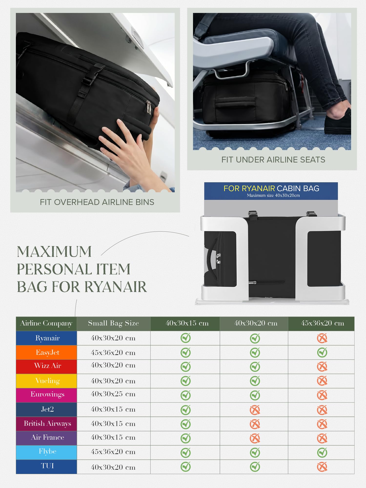 Hayayu Borse da Cabina per Ryanair 40x30x20 Bagaglio a Mano Zaino Borsa Zaino da Viaggio Il Sedile Zaini per Ryanair bagaglio a mano Borsa Cabina Viaggio Backpack Travel Casual Daypack