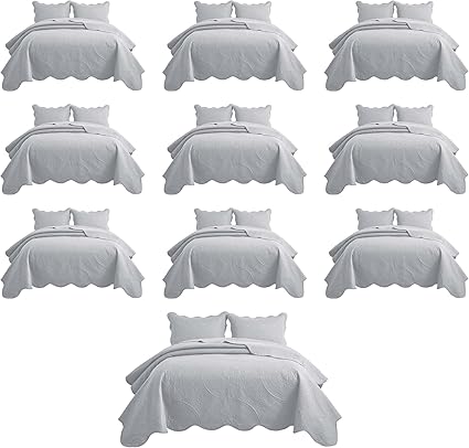 IR Imperial Rooms 10 Pack Queen Quilt Bedding Set (90" x 96") - Bulk Wholesale for Hotels, Guest Bedroom & Airbnbs - Lightweight Microfiber Reversible Floral Embossed Quilts Bedspreads (Silver)
