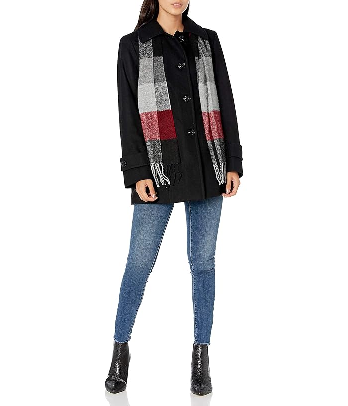 London Fog Women's Single-Breasted Wool Coat with Scarf